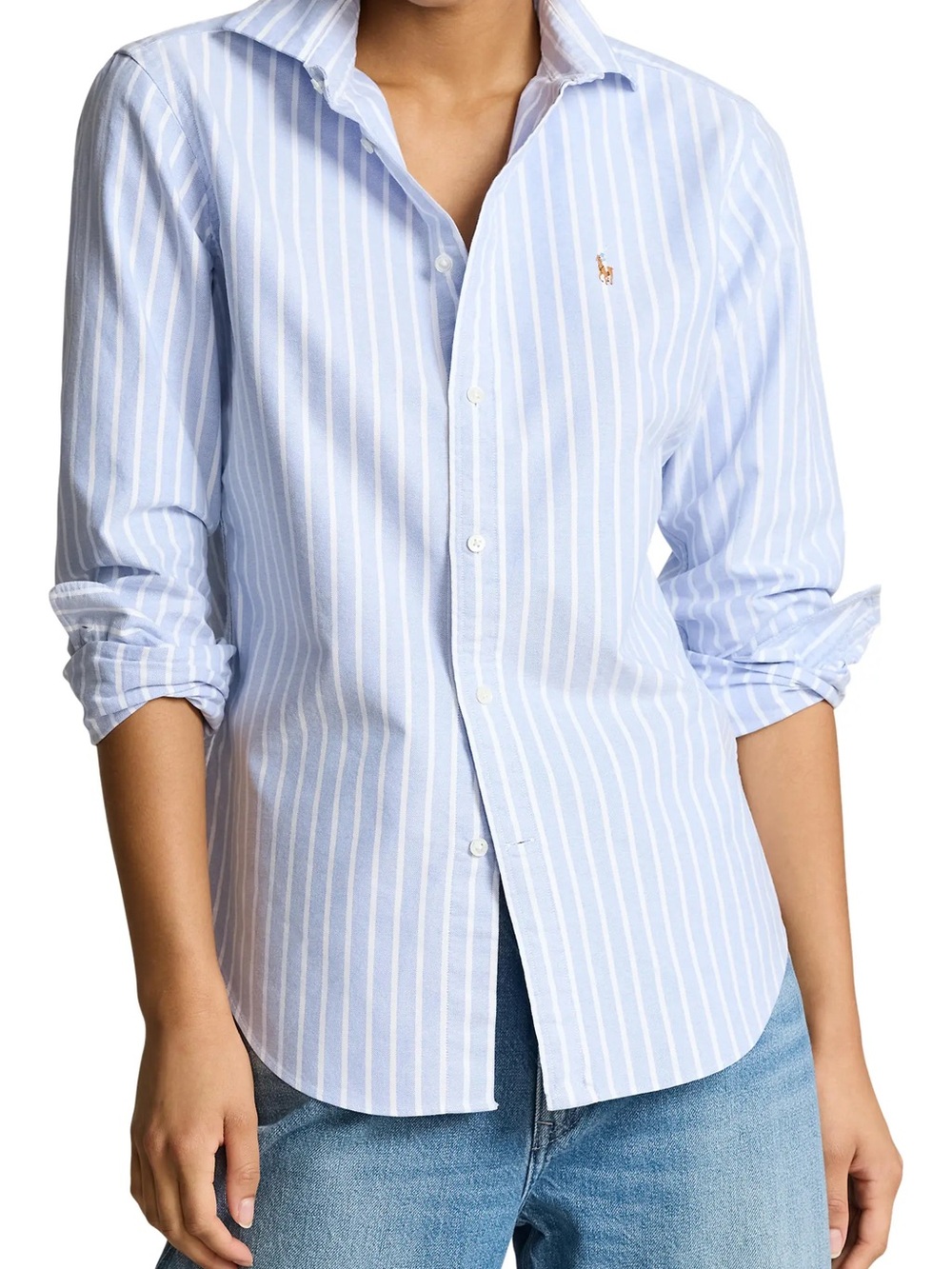 Ralph Lauren Blue and White Striped Cotton Button-Down Shirt